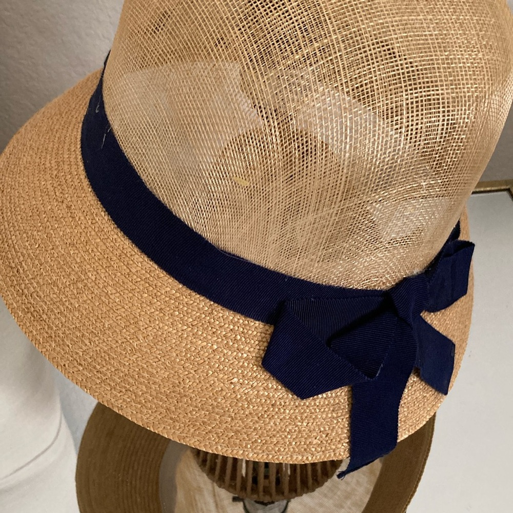 European Designer Beige Hat with Navy Blue Ribbon